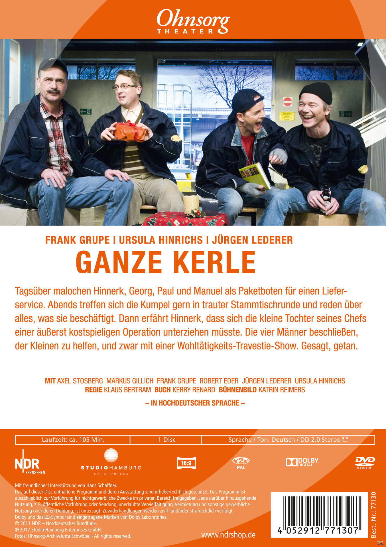 DVD-Cover mit einer Männergruppe auf einer Bühne. Text auf Deutsch. Hintergrund: Bühne und Theater.