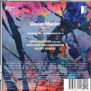 CD-Cover von Gustav Mahlers 4. Sinfonie. Buntes Artwork. Enthält Text und Logo.