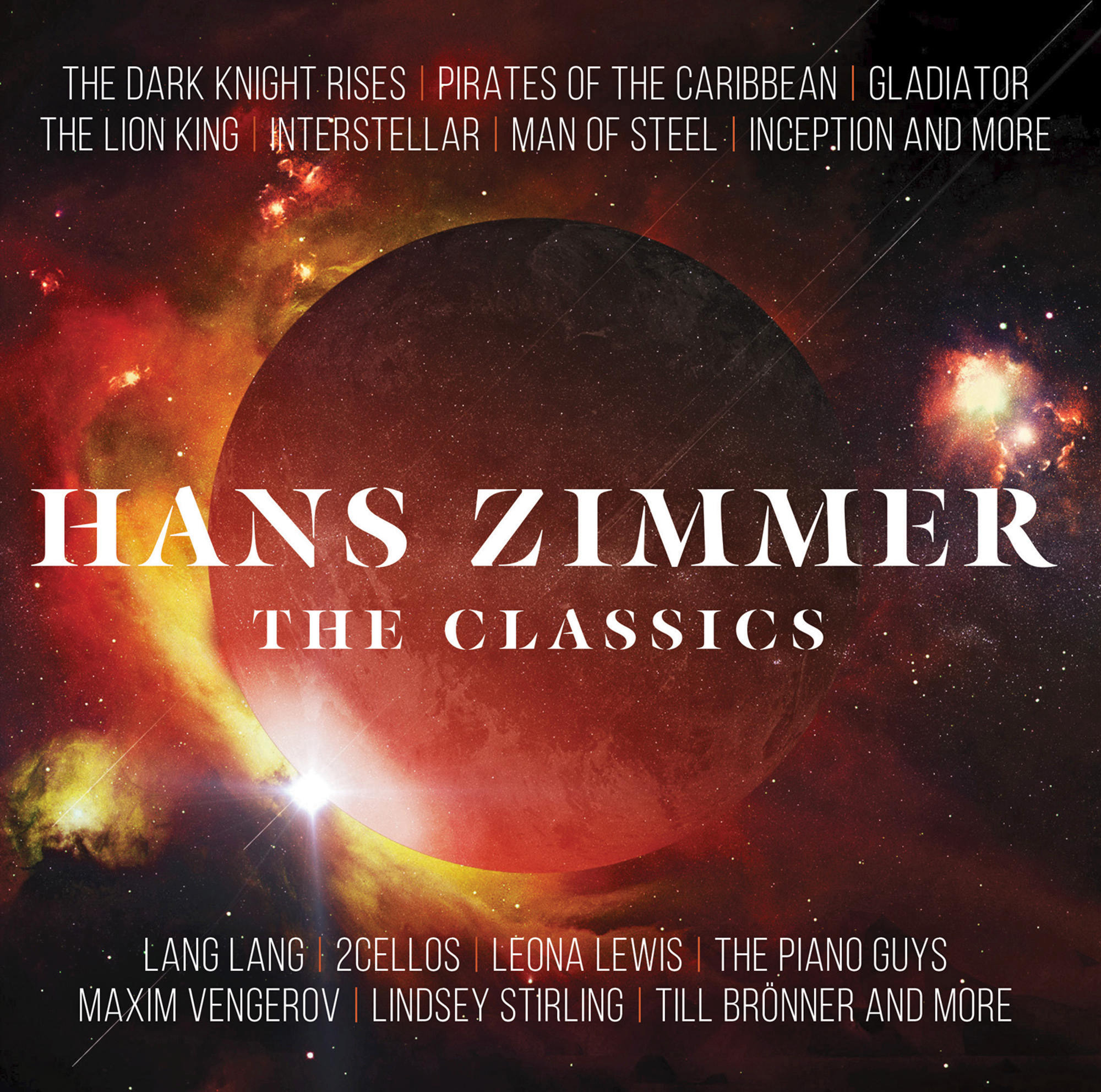 Albumcover für Hans Zimmer: The Classics, mit rotem Planeten und Weltraumhintergrund.