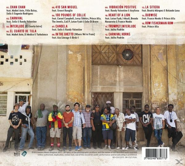 Albumcover mit einer Gruppe von Leuten, die posieren. Text und Songnamen sind sichtbar.