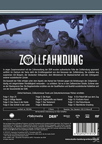 Rückseite einer DVD mit deutschem Text über Zollfahndung, einem Hund und einem Mann.