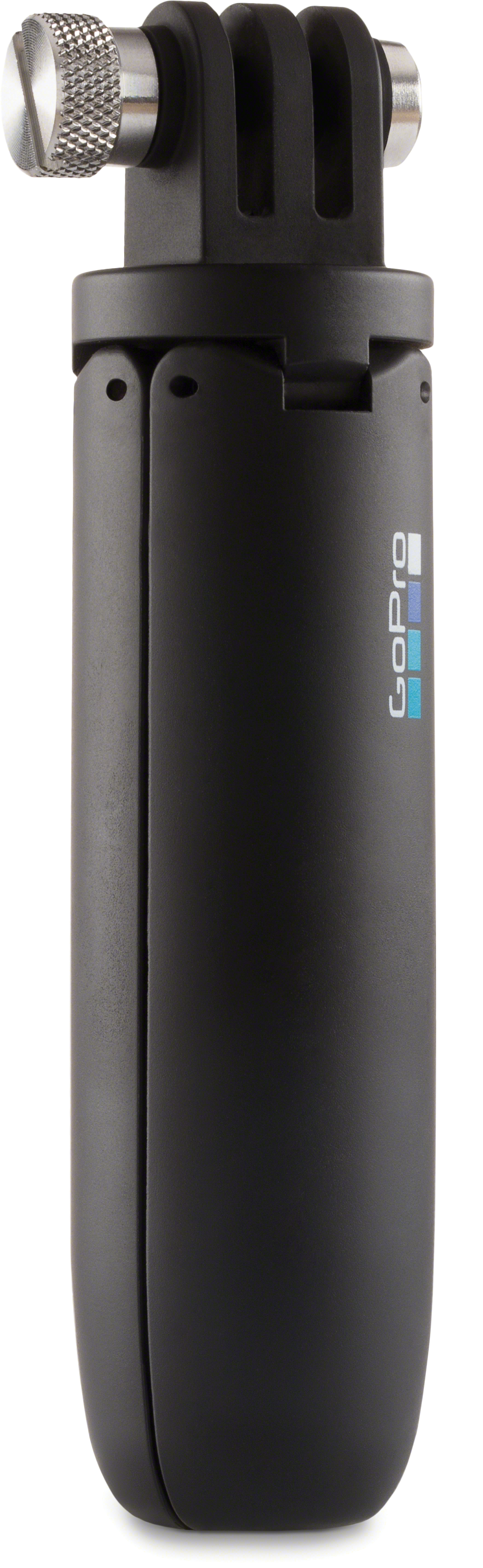 Black GoPro stick with a screw at the top for attaching to a camera.