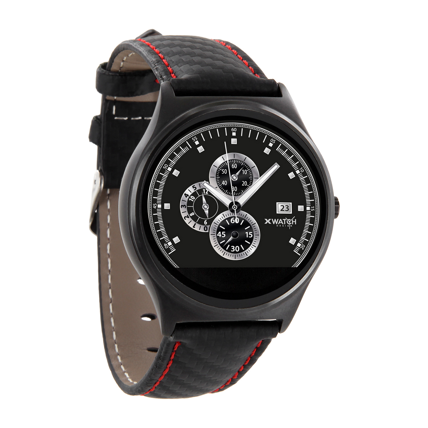 XLYNE PRO QIN XW PRIME II (54016) Smartwatch Metall Echtleder, 210 mm x 22 mm, Gehäuse: Black Chrome / Armband: Carbon Red Black