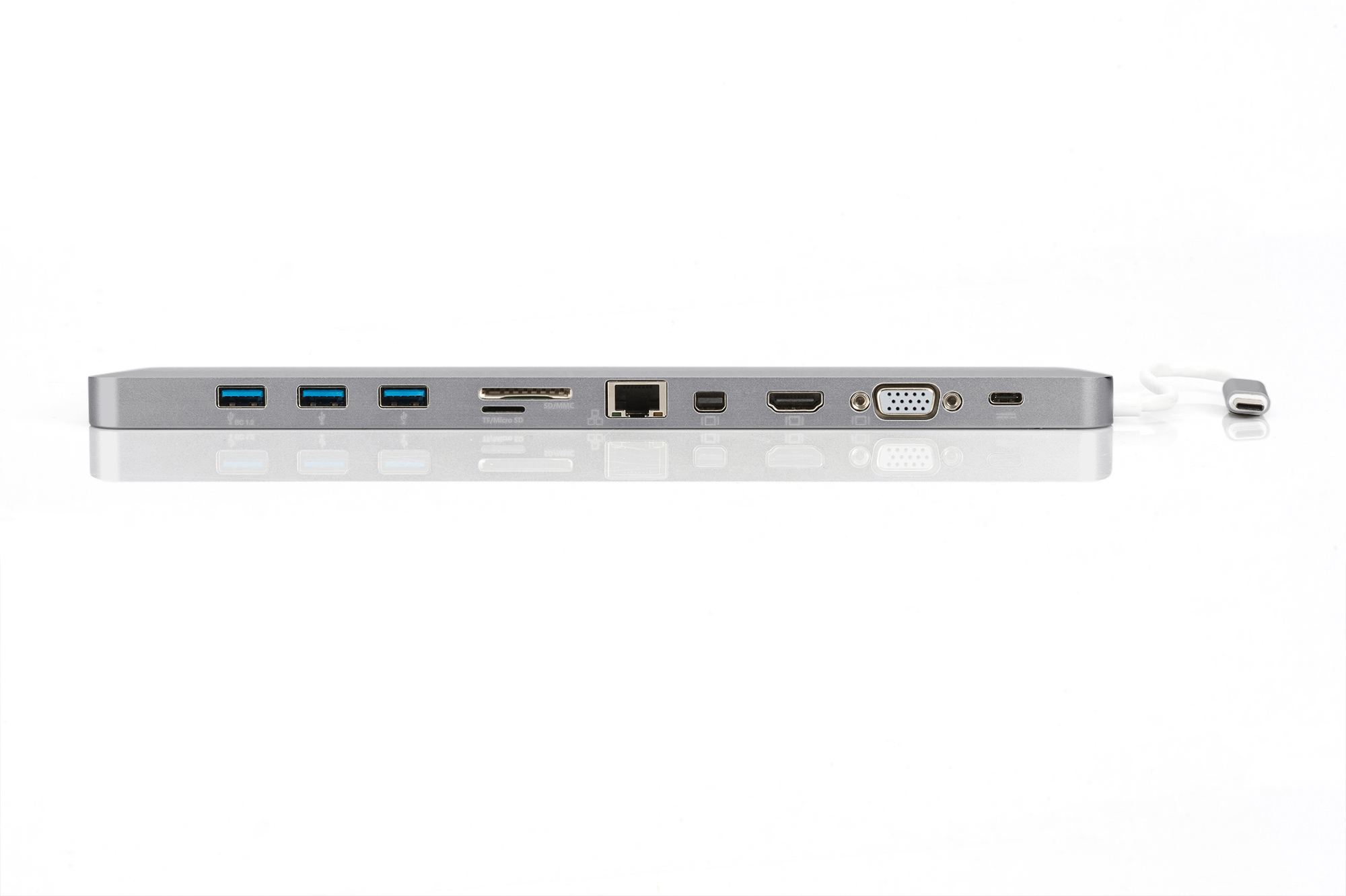DIGITUS DA-70862 Universal 12 Zoll,12-Port, USB Typ-C, HDMI, MiniDP, VGA, RJ45 Dockingstation, Grau