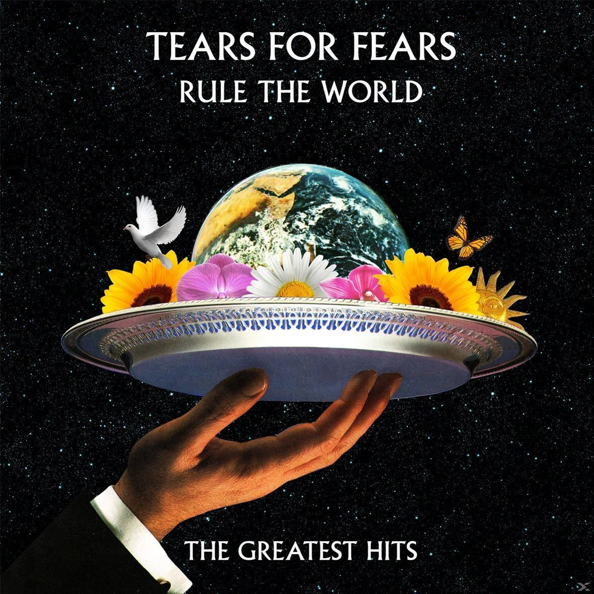 Albumhoes toont een hand die een zilveren schaal vasthoudt met bloemen en de aarde. De titel is 'Tears for Fears'.
