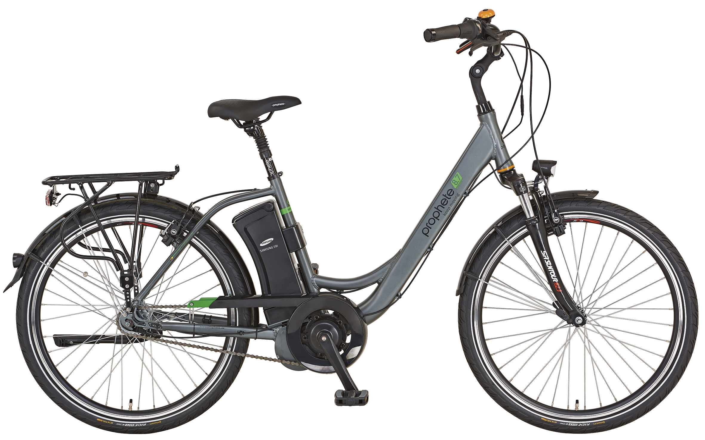 PROPHETE GENIESSER e8.7 Citybike (Laufradgröße: 28 Zoll, Damen-Rad, 374 Wh, Brilliant silber matt, Federgabel schwarz)