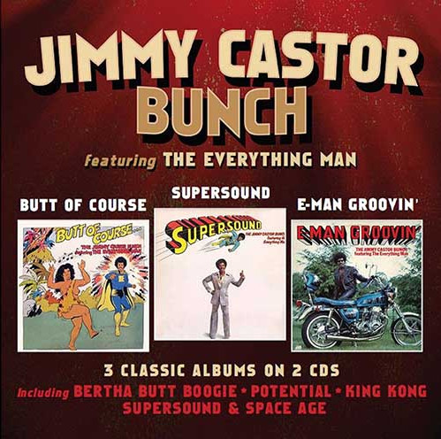 'Jimmy Castor Bunch' album borítója. Három borító piros háttéren.