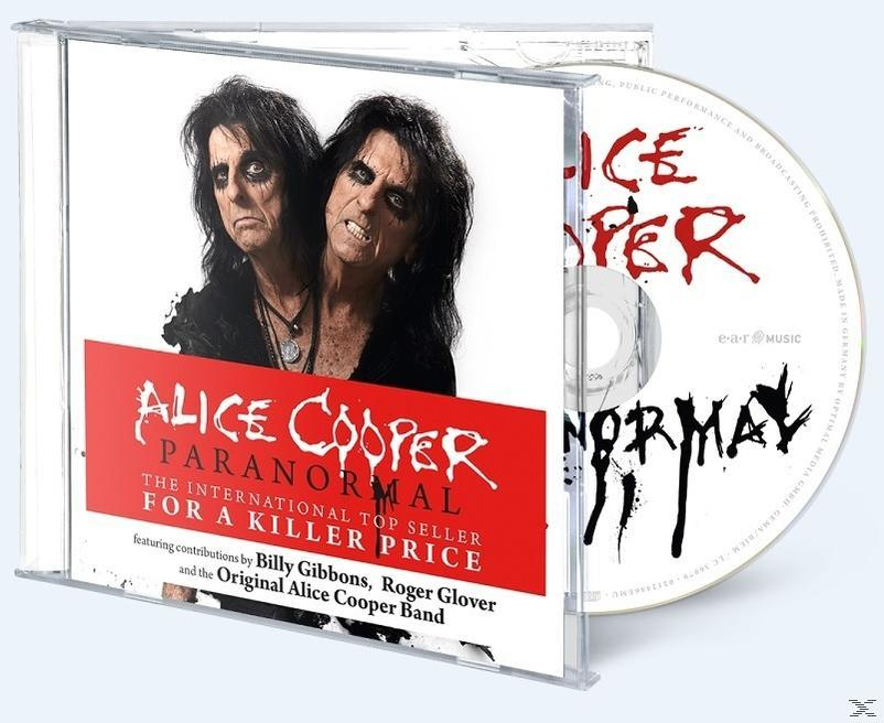 CD-Cover: Zwei Bilder von Alice Cooper. Text auf dem Cover, einschließlich des Titels 'Paranormal'.