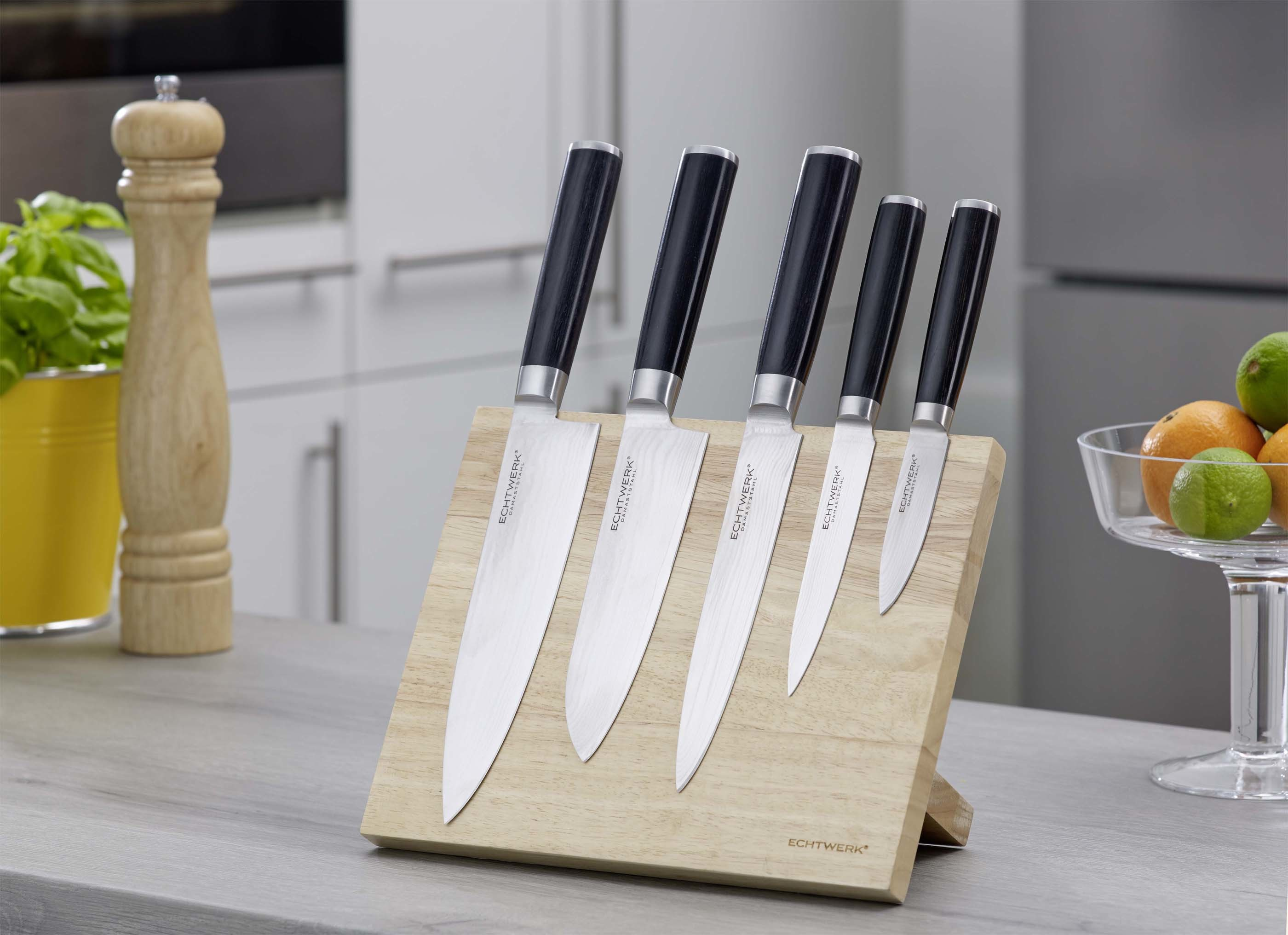 ECHTWERK EW-DM-0322-1 Damaszener Messer-Set 5-tlg.+ Magnet-Block