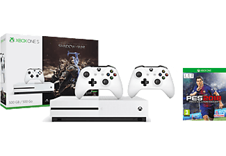 MICROSOFT Xbox One S 500 GB Konsol + Shadow Of War + PES2018 + 2 Kumanda