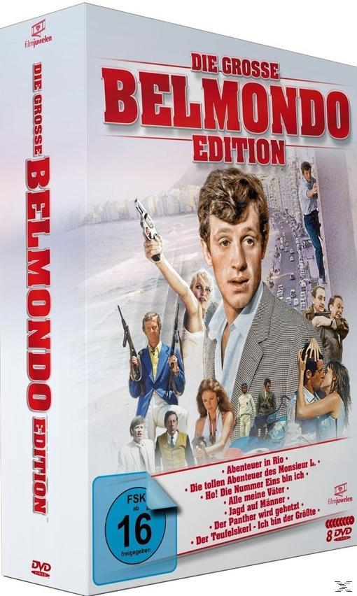 DVD-Box-Art für Die Grosse Belmondo Edition, mit mehreren Bildern des Schauspielers.