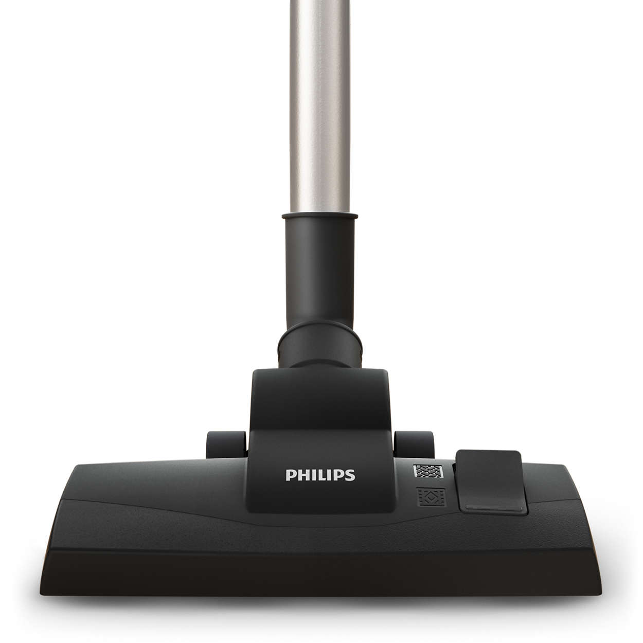 Black and silver vacuum cleaner head.