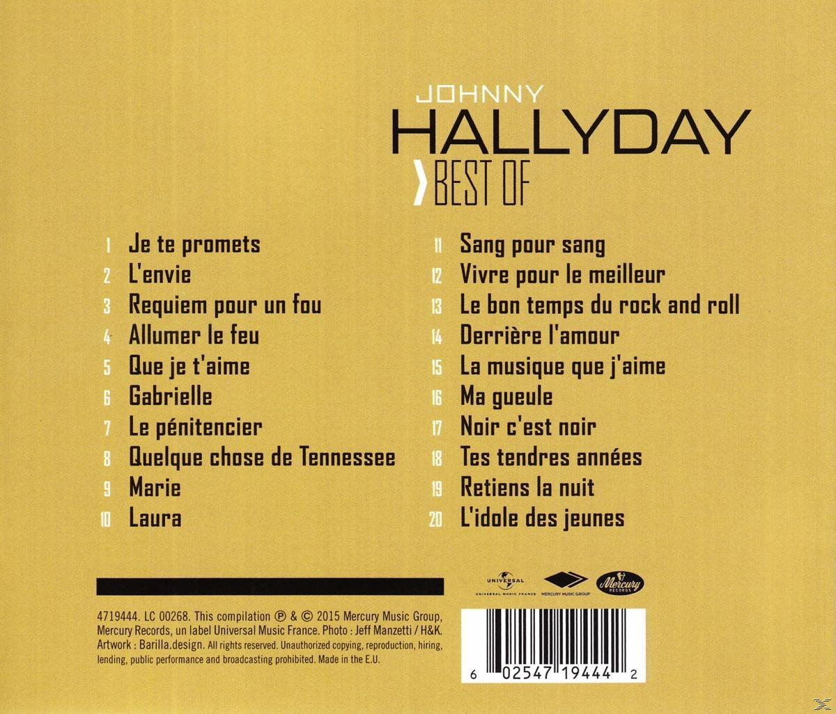 Achterkant van Johnny Hallyday 'Best Of' cd met tracklist. Witte achtergrond, zwarte tekst.