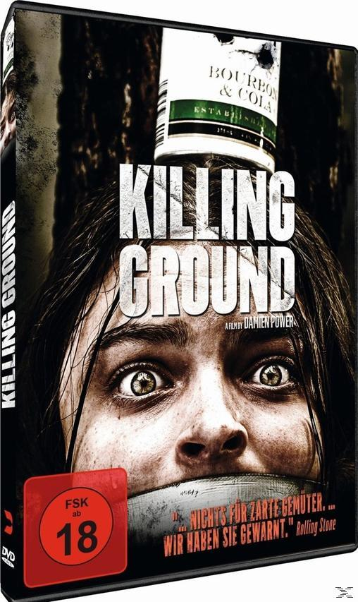 DVD-Cover mit dem Gesicht einer Frau und einer Flasche auf ihrem Kopf. Der Text lautet 'Killing Ground'.