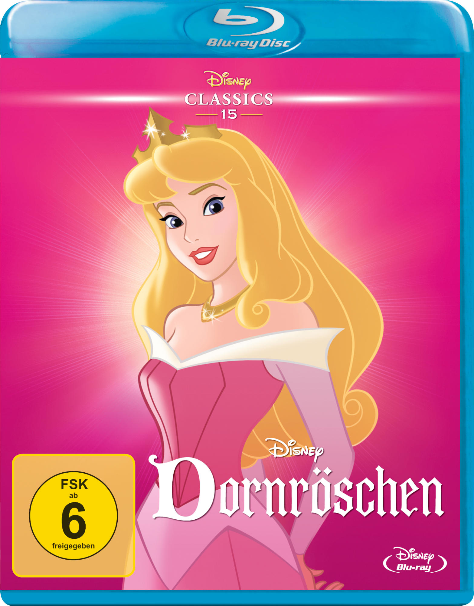 DVD-Cover mit einer Zeichentrickprinzessin in einem rosa Kleid mit einer Krone.