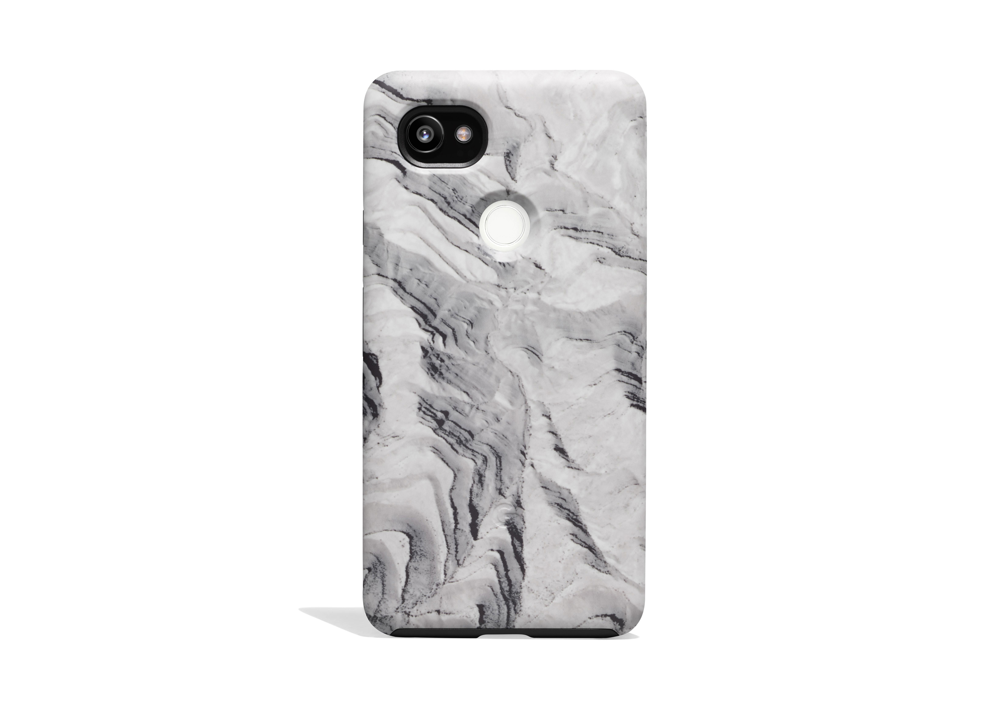 Smartphone-Hülle mit Marmormuster, mit schwarzen und weißen wellenartigen Designs.
