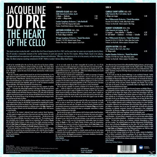 Albumcover für 'Jacqueline Du Pré'. Enthält Text und Bild von Du Pré. Hintergrund mit Text.