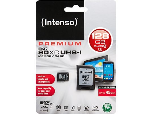 INTENSO MIC-SDXC PREMIUM 128GB - Speicherkarte  (128 GB, 45 MB/s, Schwarz)