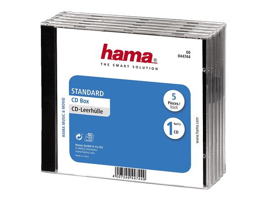 HAMA Custodia per CD di archiviazione, trasparente (pacchetto di 5) - Custodie vuote per CD (Nero/trasparente)