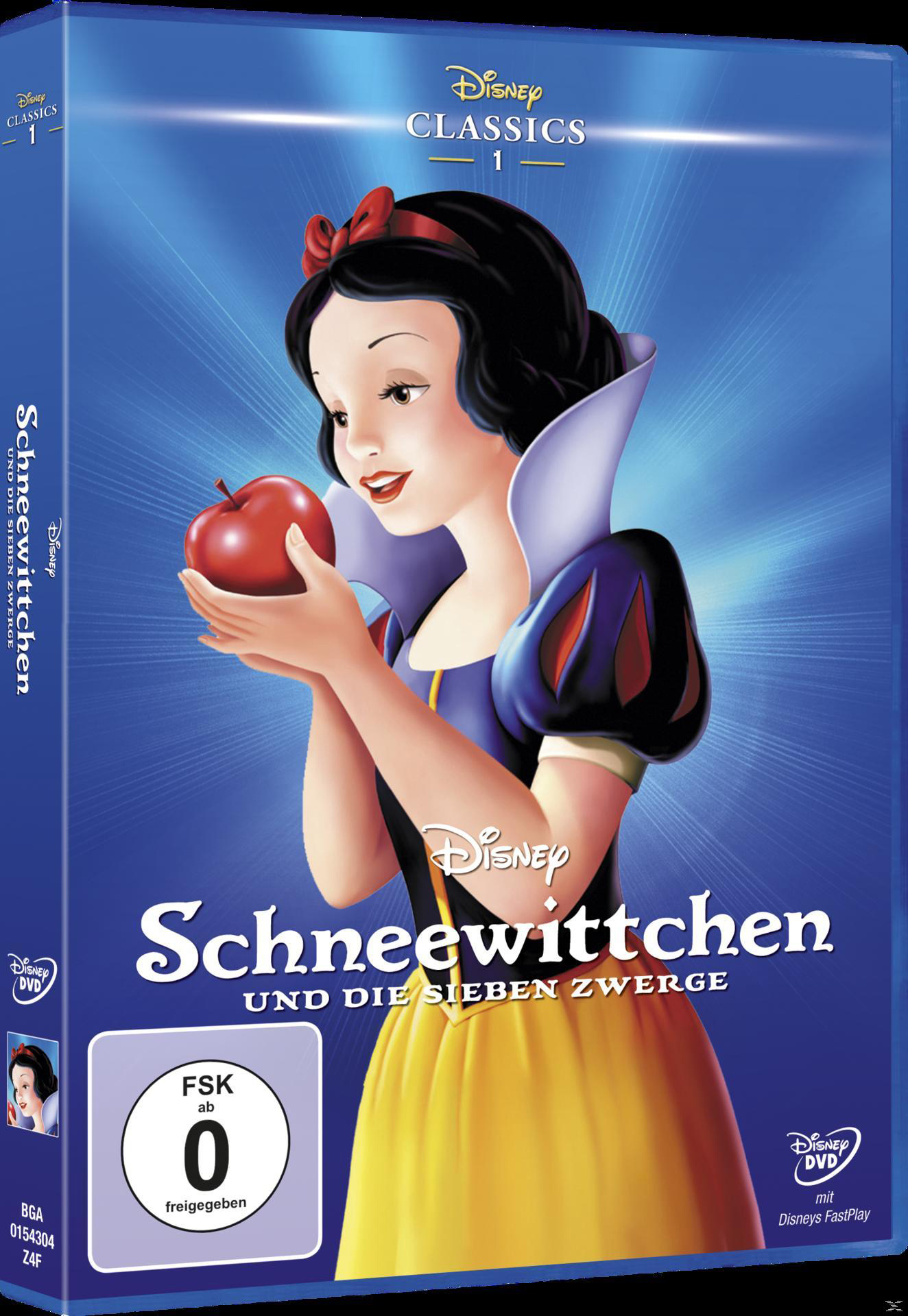 DVD-Hülle von Schneewittchen. Das Cover zeigt Schneewittchen mit einem Apfel. Der Titel ist auf Deutsch.