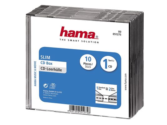 HAMA Boîtier plastique mince pour stockage CD, noir / transparent (pack de 10 ) - Boîtiers vides CD (Noir/transparent)