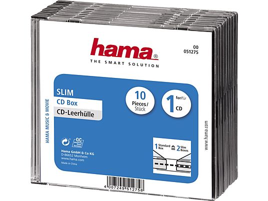 HAMA Boîtier plastique mince pour stockage CD, noir / transparent (pack de 10 ) - Boîtiers vides CD (Noir/transparent)