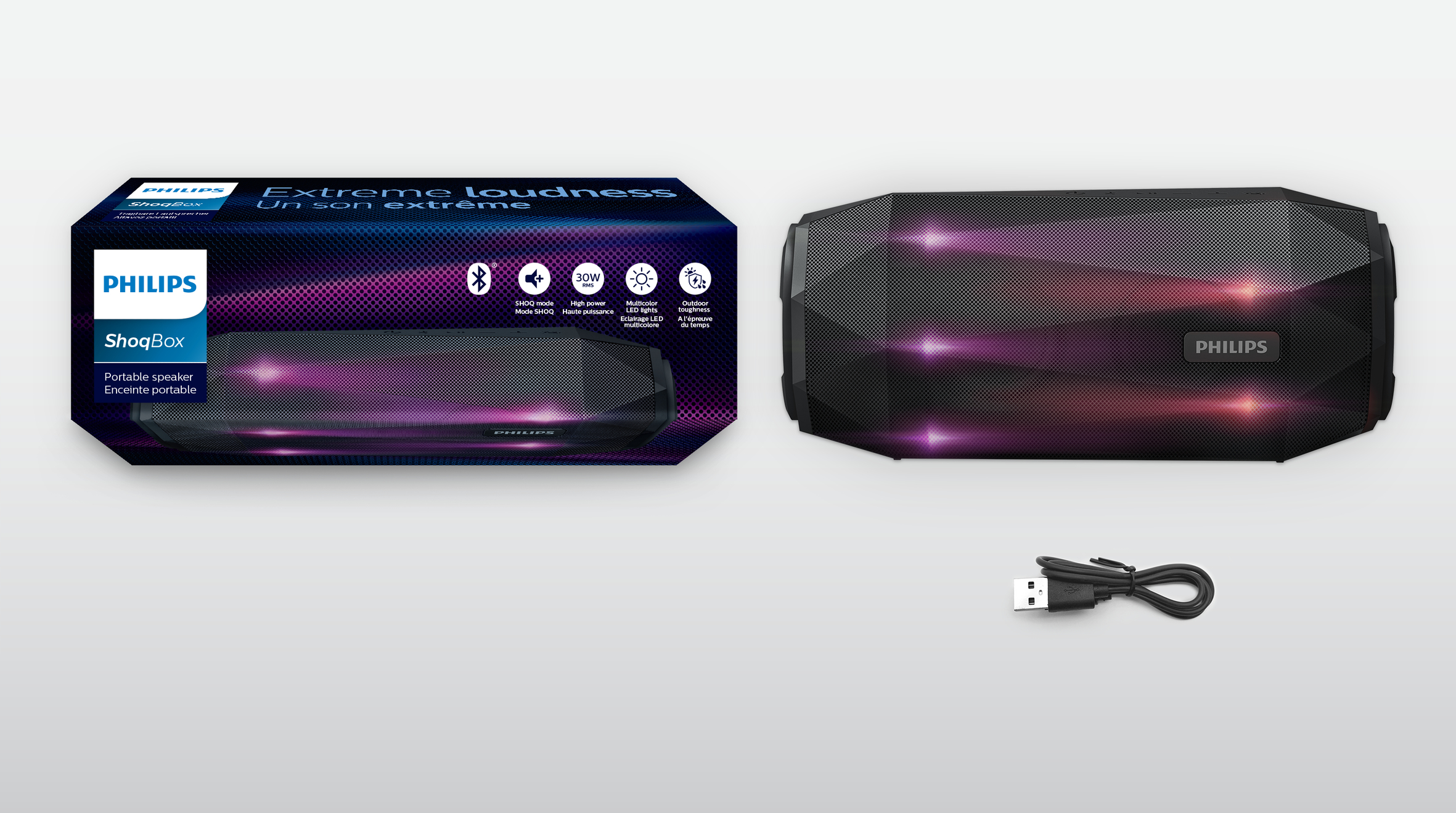 PHILIPS Shoqbox SB500B/00 Bluetooth Lautsprecher, Schwarz, Wasserfest