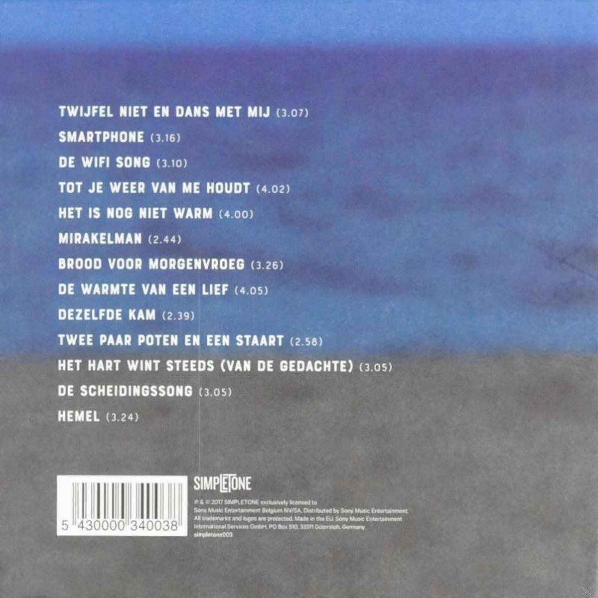 Pochette d'album avec liste des titres en néerlandais.