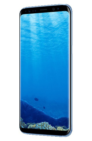 Ein blaues Telefon mit einem Bildschirm, der eine Unterwasserszene zeigt.