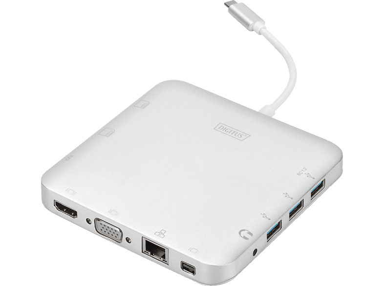 USB RJ45 HDMI, Typ-C, MiniDP, USB 3.1, VGA, Universal, Silber Dockingstation, DIGITUS