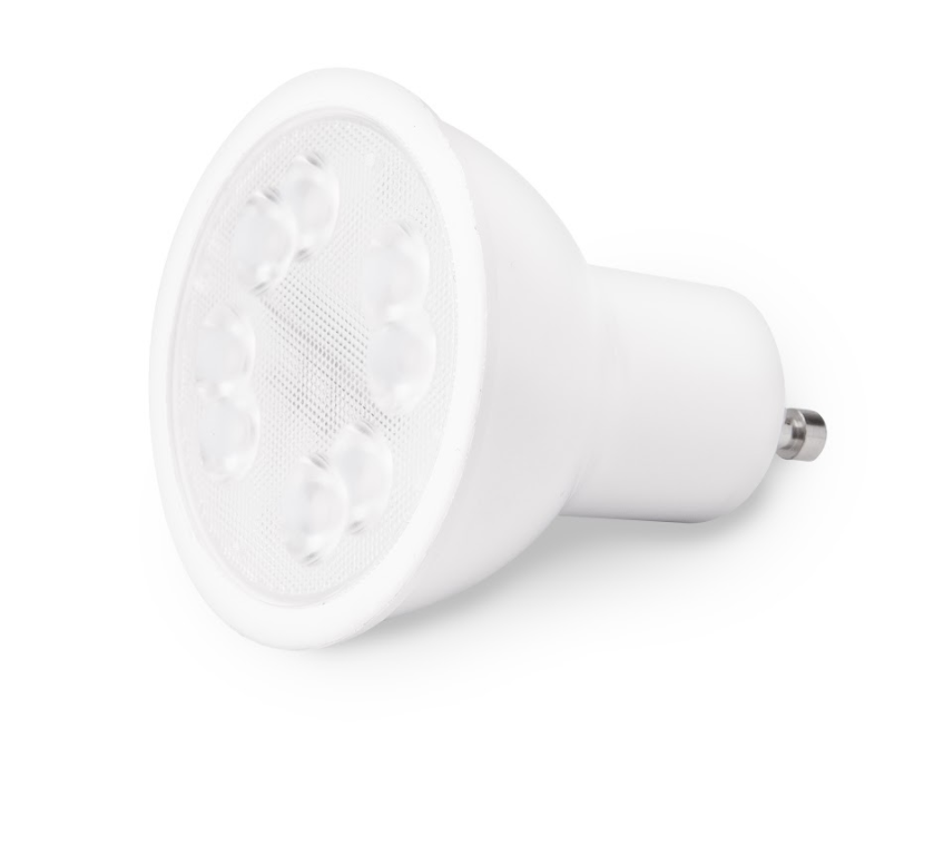 White LED light bulb with multiple small lights, on a white background.