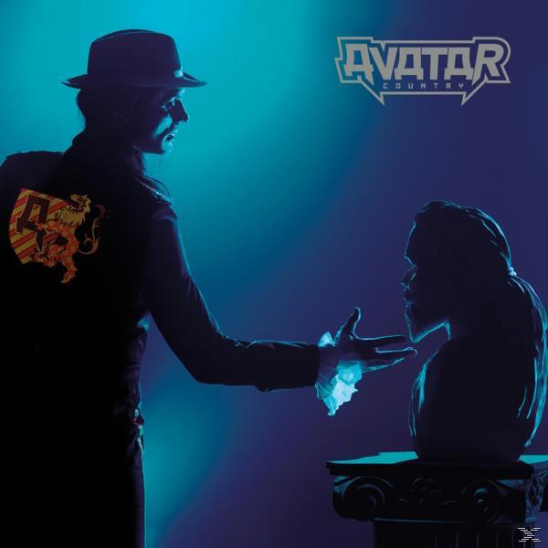 Albumcover mit einem Mann, der auf eine Statue zeigt. Blauer Hintergrund. Avatar Country-Text oben.