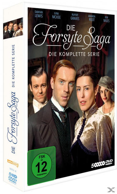 DVD-Box-Set von 'Die Forsyte Saga'. Personen auf dem Cover, deutscher Text und grünes FSK-Label.