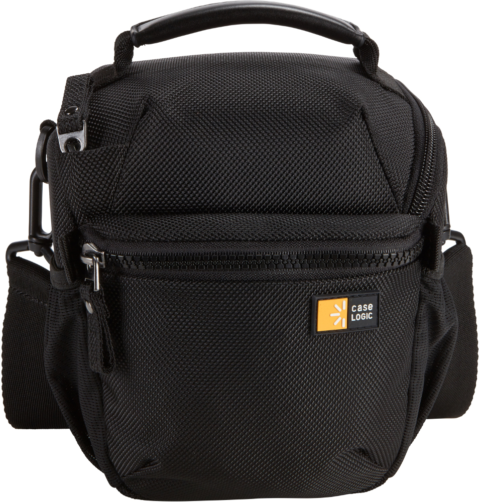 Black camera bag with a shoulder strap and handle. Case Logic logo is visible.