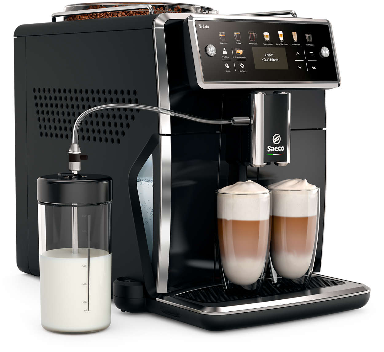 SAECO Xelsis SM7580/00 - Volautomatische espressomachine - Maximaal aantal kopjes: 2 - Extern melkreservoir - Zwart