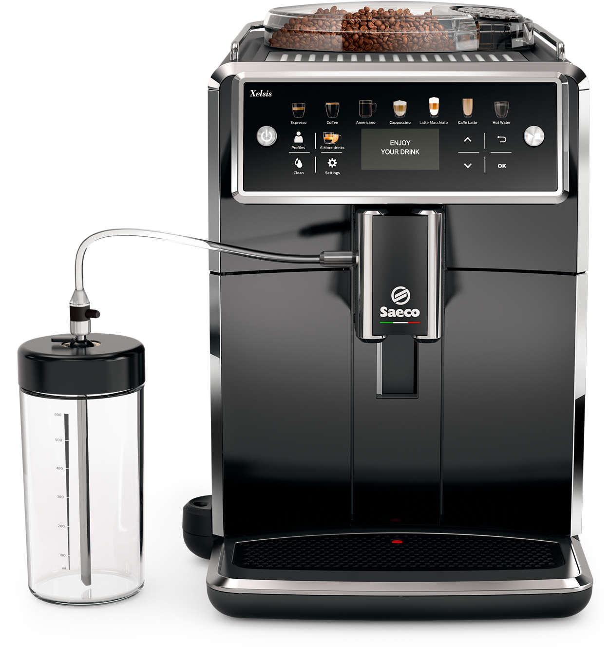 SAECO Xelsis SM7580/00 - Volautomatische espressomachine - Maximaal aantal kopjes: 2 - Extern melkreservoir - Zwart