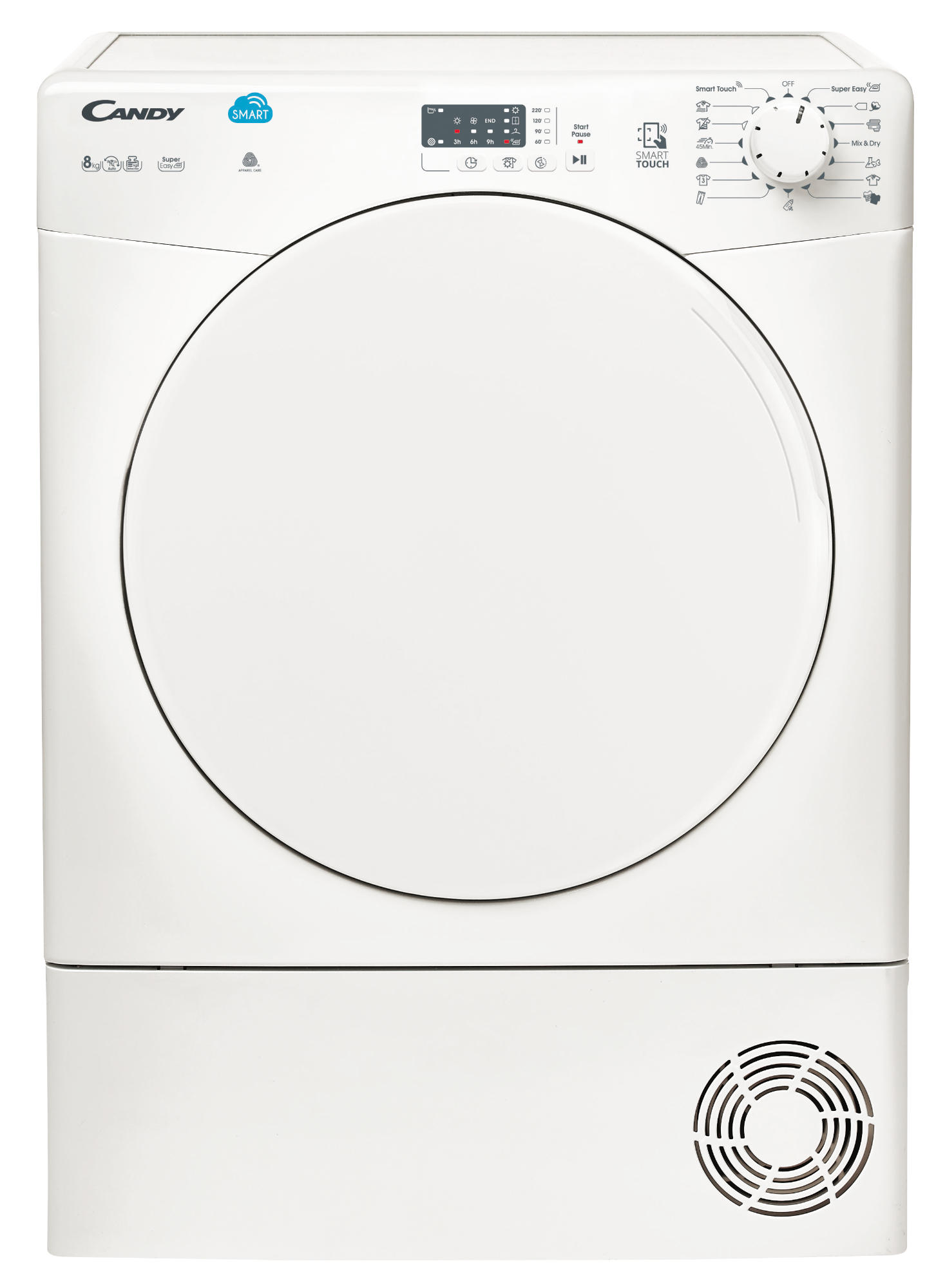 Secadora - Candy Smart CS C8LF-S, Condensación, 8Kg, 14 programas, Certificado Woolmark, Blanco