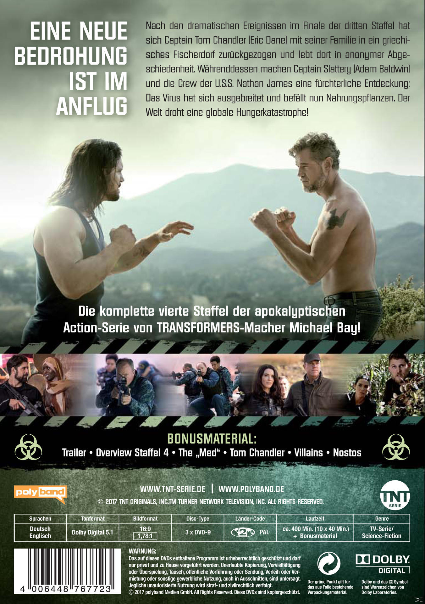 DVD-Hülle mit zwei sich gegenübersstehenden Männern, Text auf Deutsch. Der Titel lautet Eine Neue Bedrohung Ist Im Anflug.