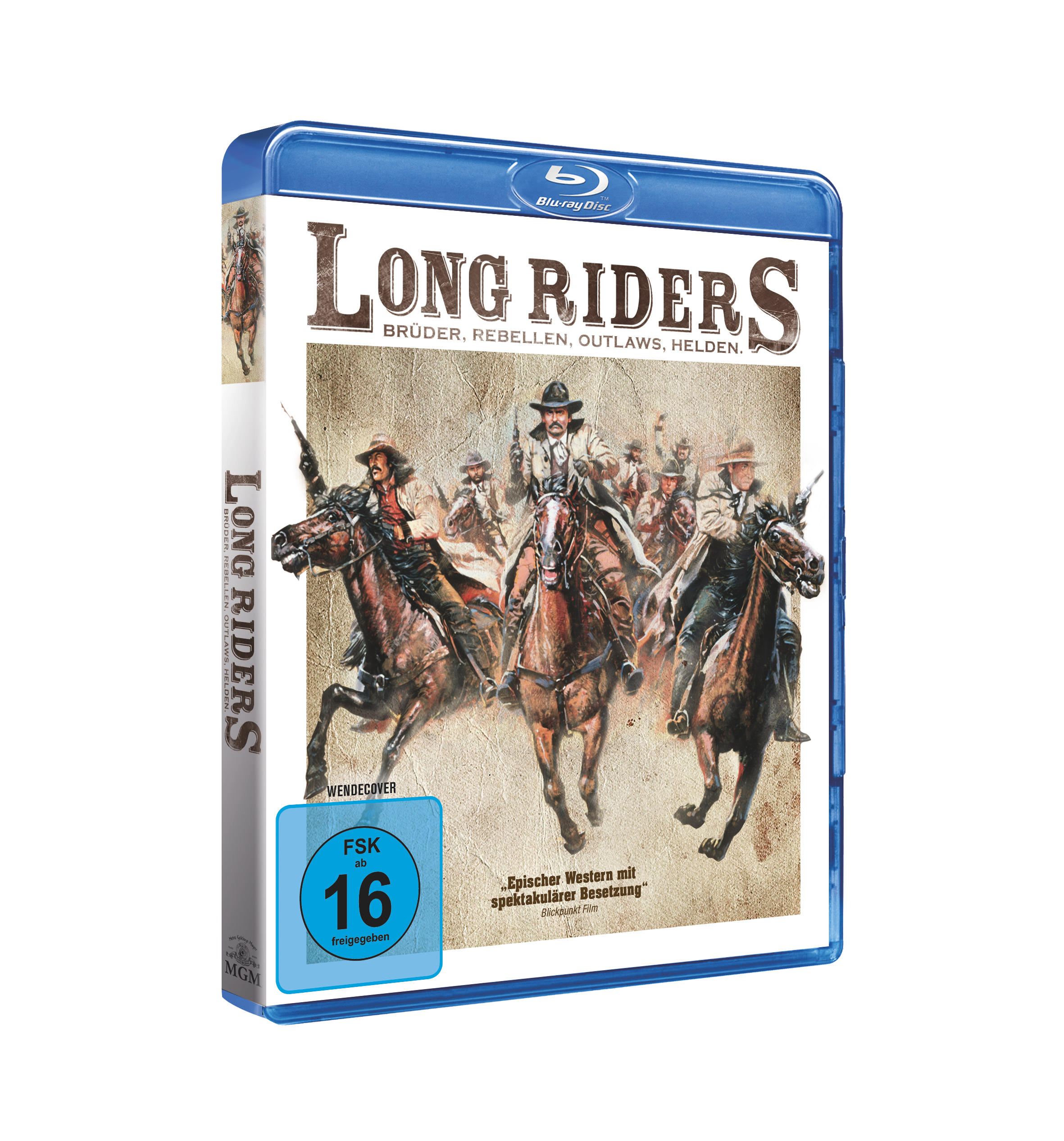 Blu-ray-Hülle eines Westernfilms. Cowboys auf Pferden stehen im Mittelpunkt, der Titel steht oben.