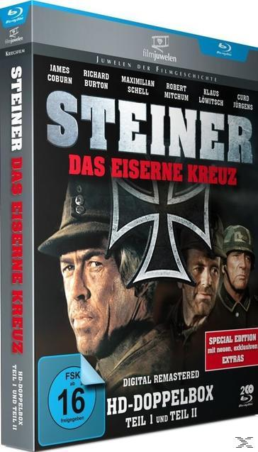 Deutsches Filmcover von 'Steiner: Das Eiserne Kreuz'. Mit Schauspielern und Titeldesign.