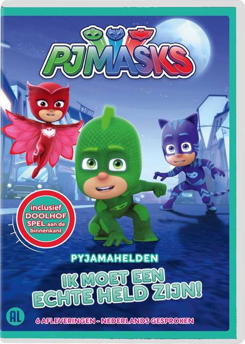 Boîtier DVD avec les personnages de PJ Masks. Yoyo, Bibou, Gluglu sur la couverture. Bleu, vert et rouge.