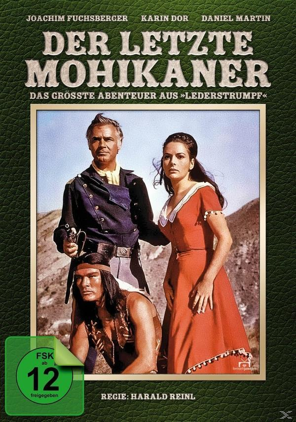 DVD-Cover von "Der Letzte Mohikaner" mit Schauspielern. Ein Mann, eine Frau und ein indigener Mann sind zu sehen.