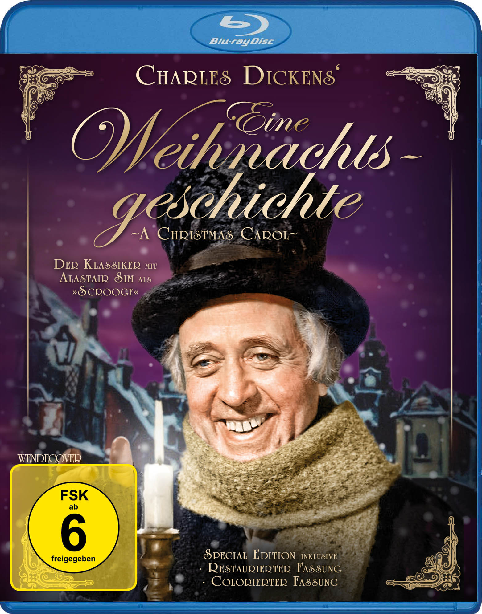 DVD-Cover für 'A Christmas Carol' mit einem Bild eines Mannes mit Hut.