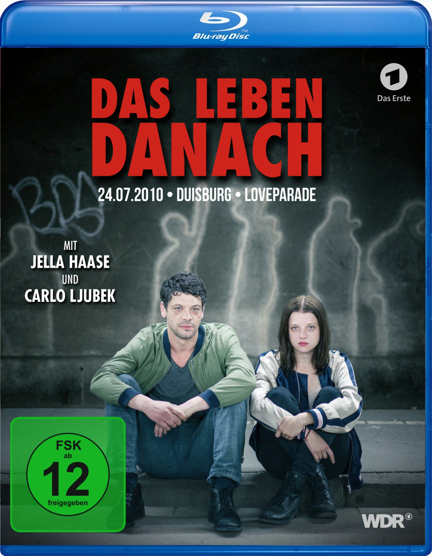 Filmposter für 'Das Leben Danach'. Zwei Personen sitzen vor Graffiti. Der Titel ist rot. Ein grünes FSK-Label.