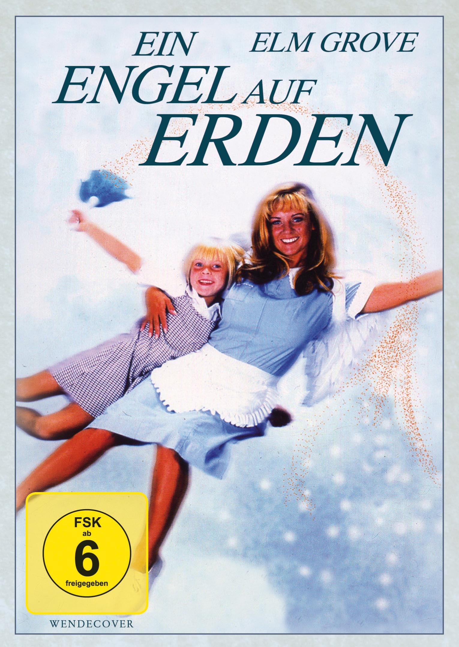 DVD-Cover von 'Ein Engel auf Erden' mit einem Mädchen und einer Frau, die mit Engelsflügeln am Himmel schweben.