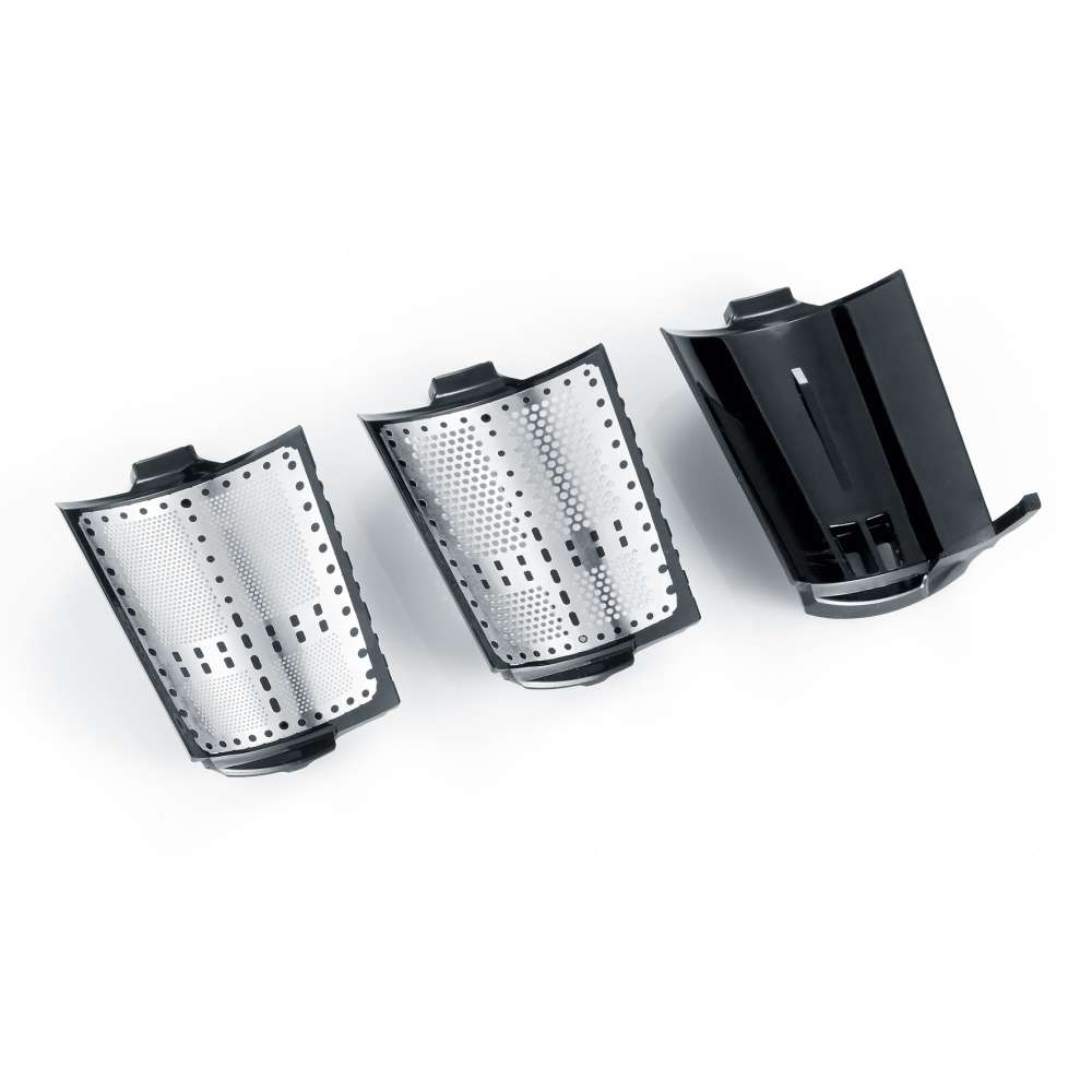 Three filter screens on a white background, with a grid-like pattern.