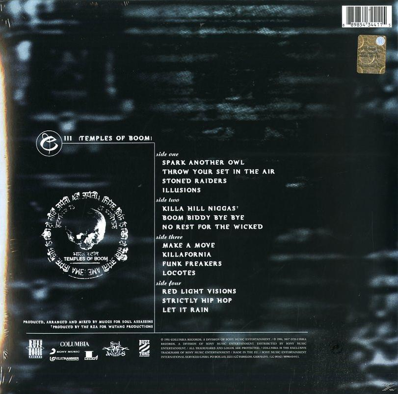 Rückseite eines CD-Covers mit Titellisten und einem Totenkopfbild.