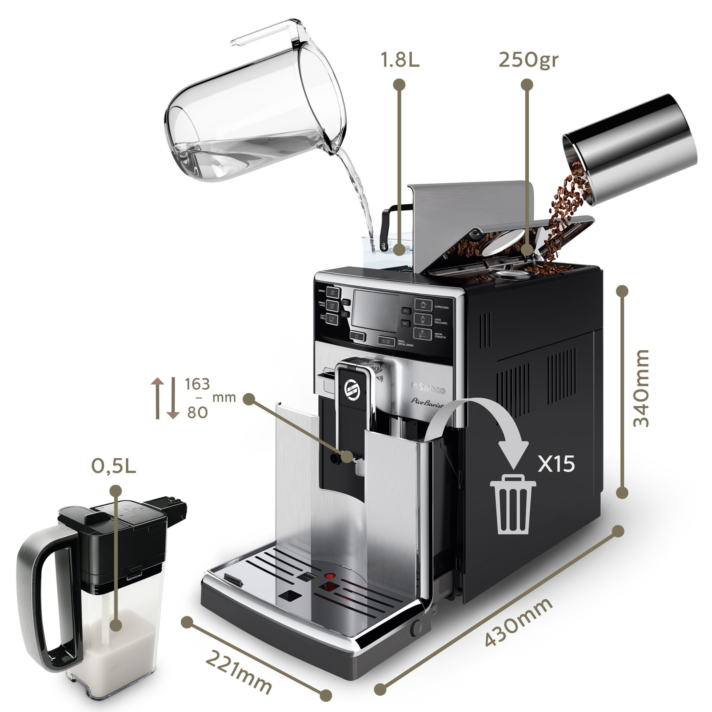 SAECO HD8927/01 PicoBaristo Kaffeevollautomat Silber/Schwarz