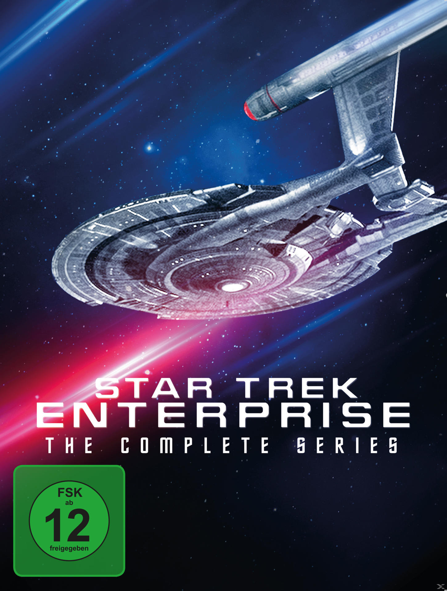 Ein Star Trek Enterprise DVD-Box-Set mit dem Schiffsbild. Der Hintergrund ist Weltraum.