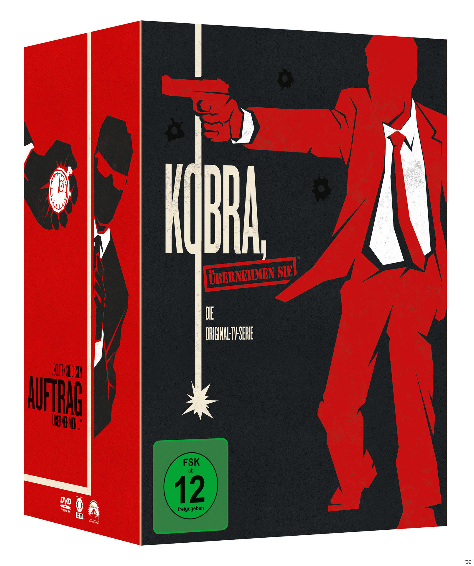 DVD-Box-Set. Ein Mann im roten Anzug, der mit einer Pistole zeigt. Titel: Kobra, Übernehmen Sie!